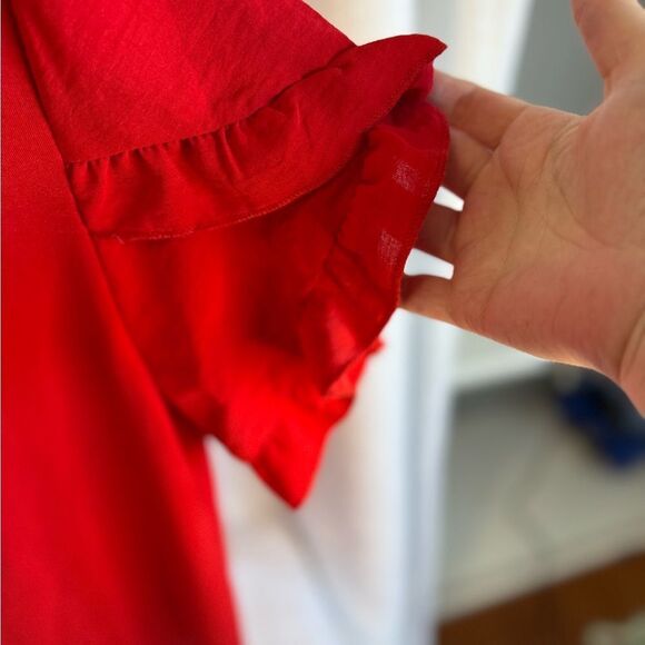 Red Ruffled Flutter Sleeve Blouse - Picture 2 of 3